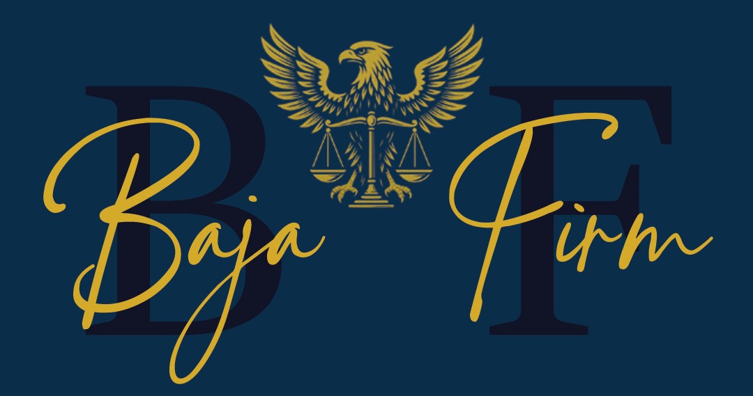 Baja Firm logo: eagle with scales of justice